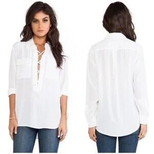 Equipment Femme Knox Lace Front Long Sleeve Blouse White XS